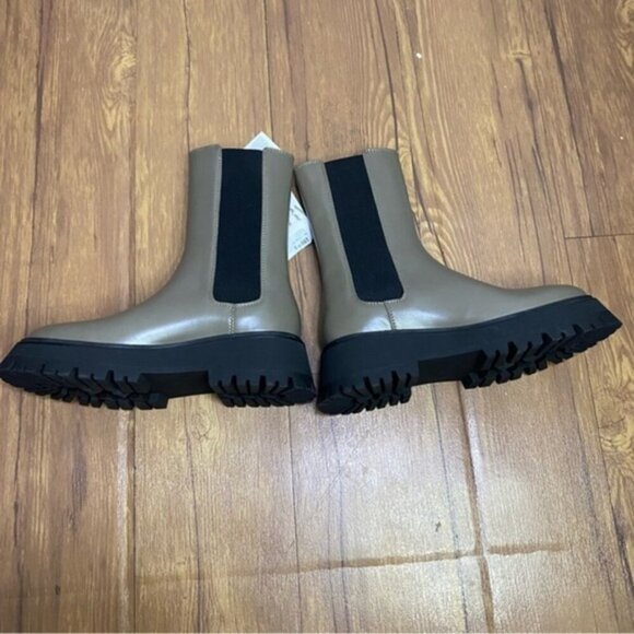 Zara Khaki Green Leather Track Sole‎ Aankle Boots Women Size US 6.5 (EU 37) - Picture 7 of 13